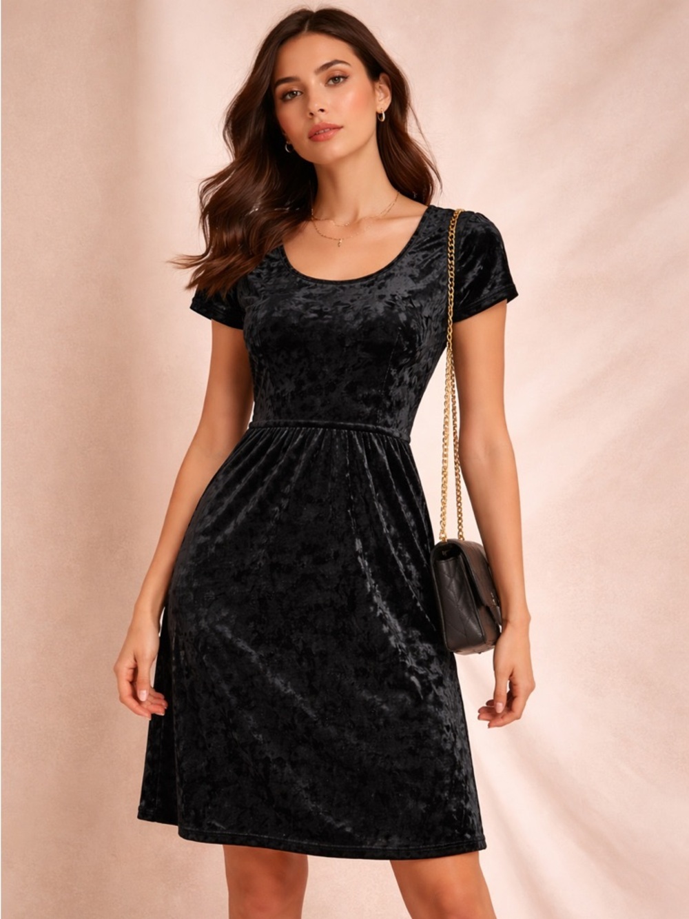 Style & Co Black Velvet Fit Flare Dress L Elegant Holiday Party Chic